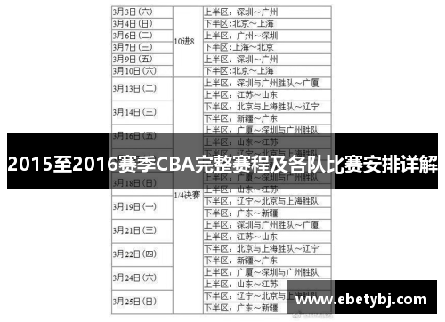 2015至2016赛季CBA完整赛程及各队比赛安排详解